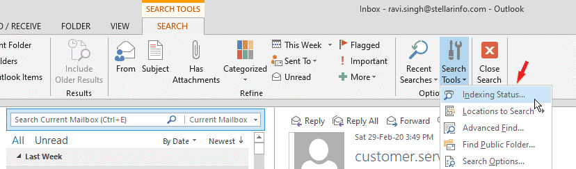 1_Open Outlook and click on the ‘Search’ bar
